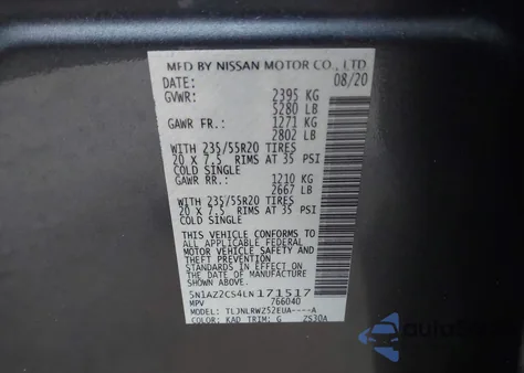 2020 Nissan Murano Sl Intelligent Awd из США, поврежденный, VIN 5N1AZ2CS4LN171517